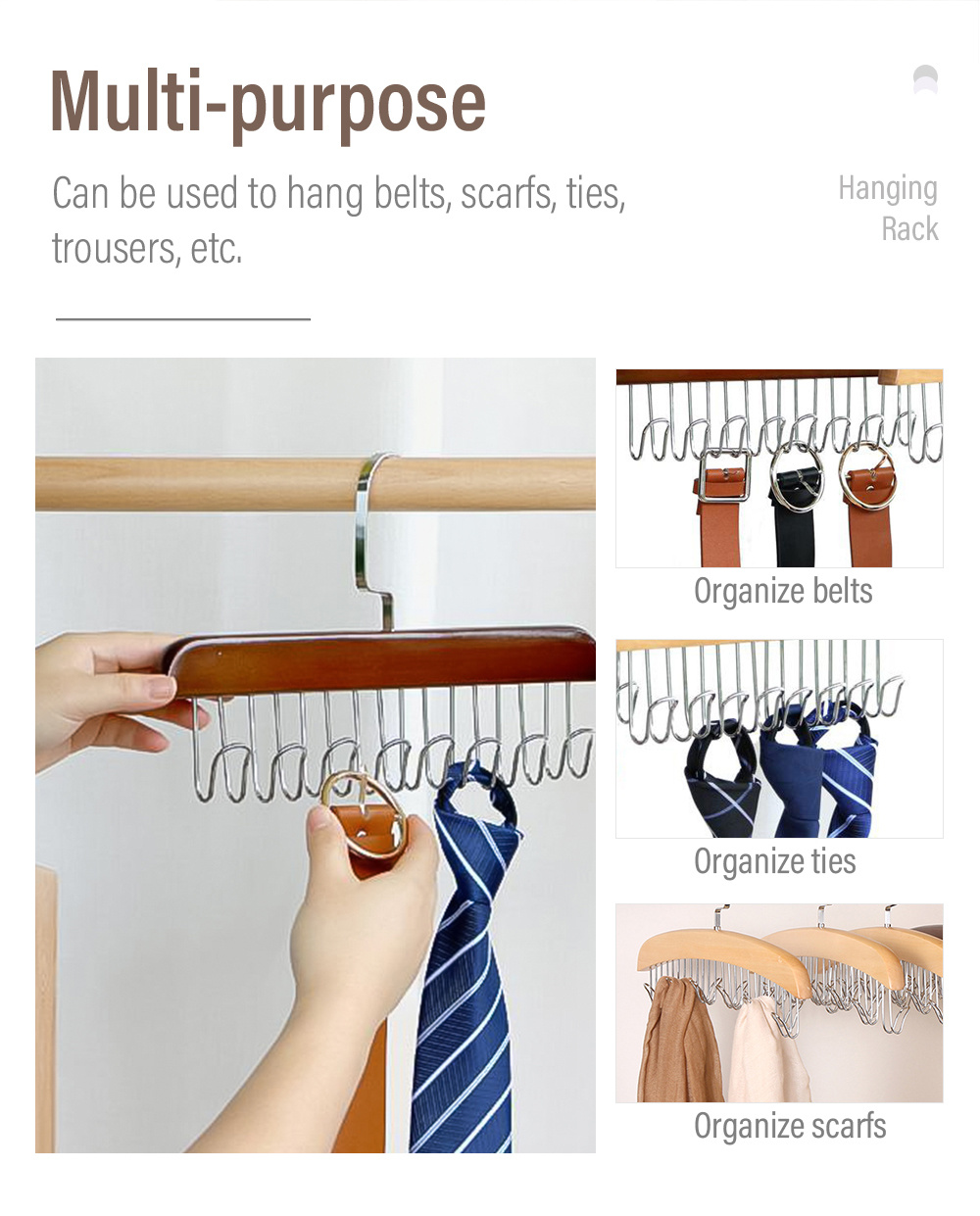 Wooden Multi Hook Rack Multi-purpose Hanging Hanger-7